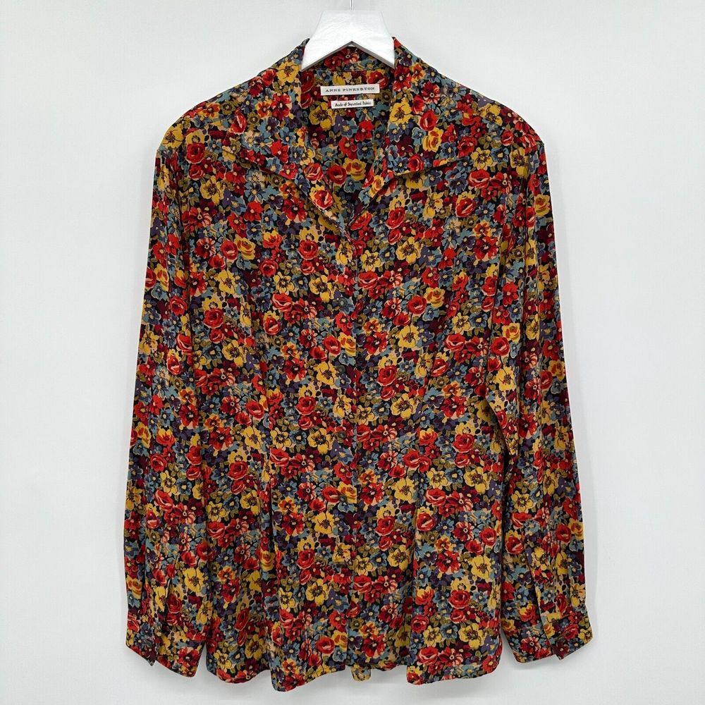 Vintage Anne Pinkerton Top Shirt Blouse‎ Size 8 Medium 100% Silk Floral Boho